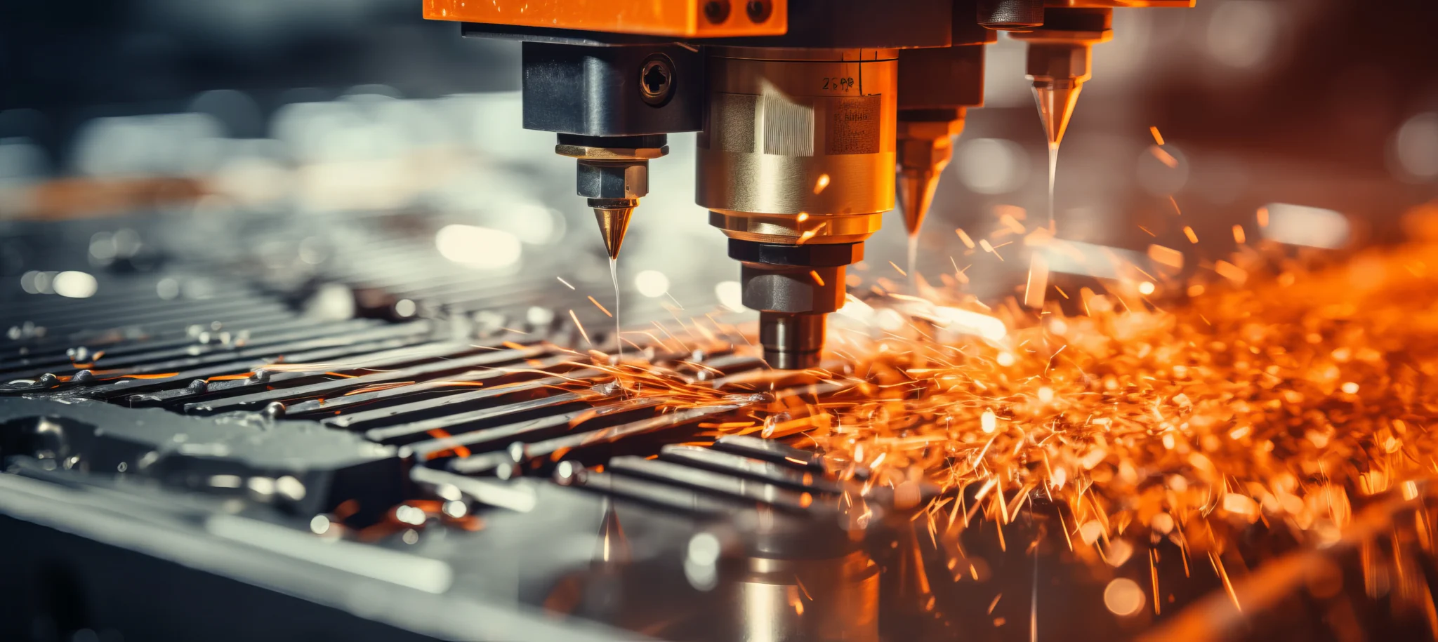 High-precision CNC laser cutting machine in an industrial manufacturing facility, representing B2B industrial web design and manufacturing marketing services.