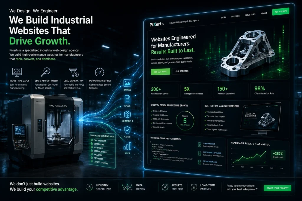 A visualization of a cost of a manufacturing website design agency acting as a technical source of truth and digital twin of a factory floor.