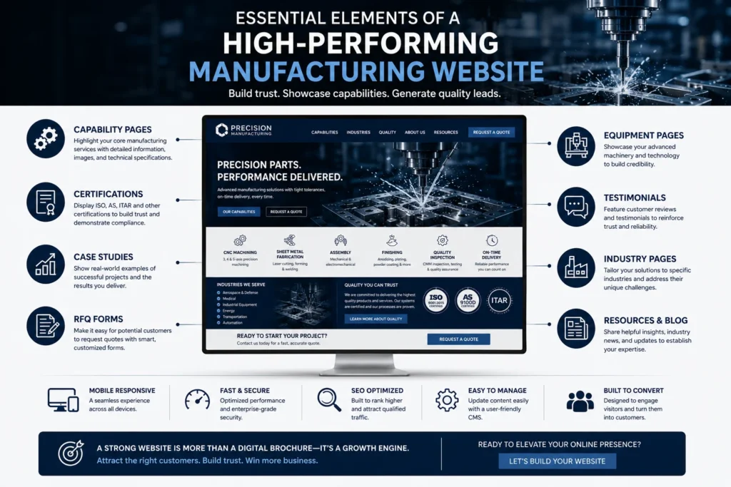 Checklist of essential features every of what should a manufacturing website include.
