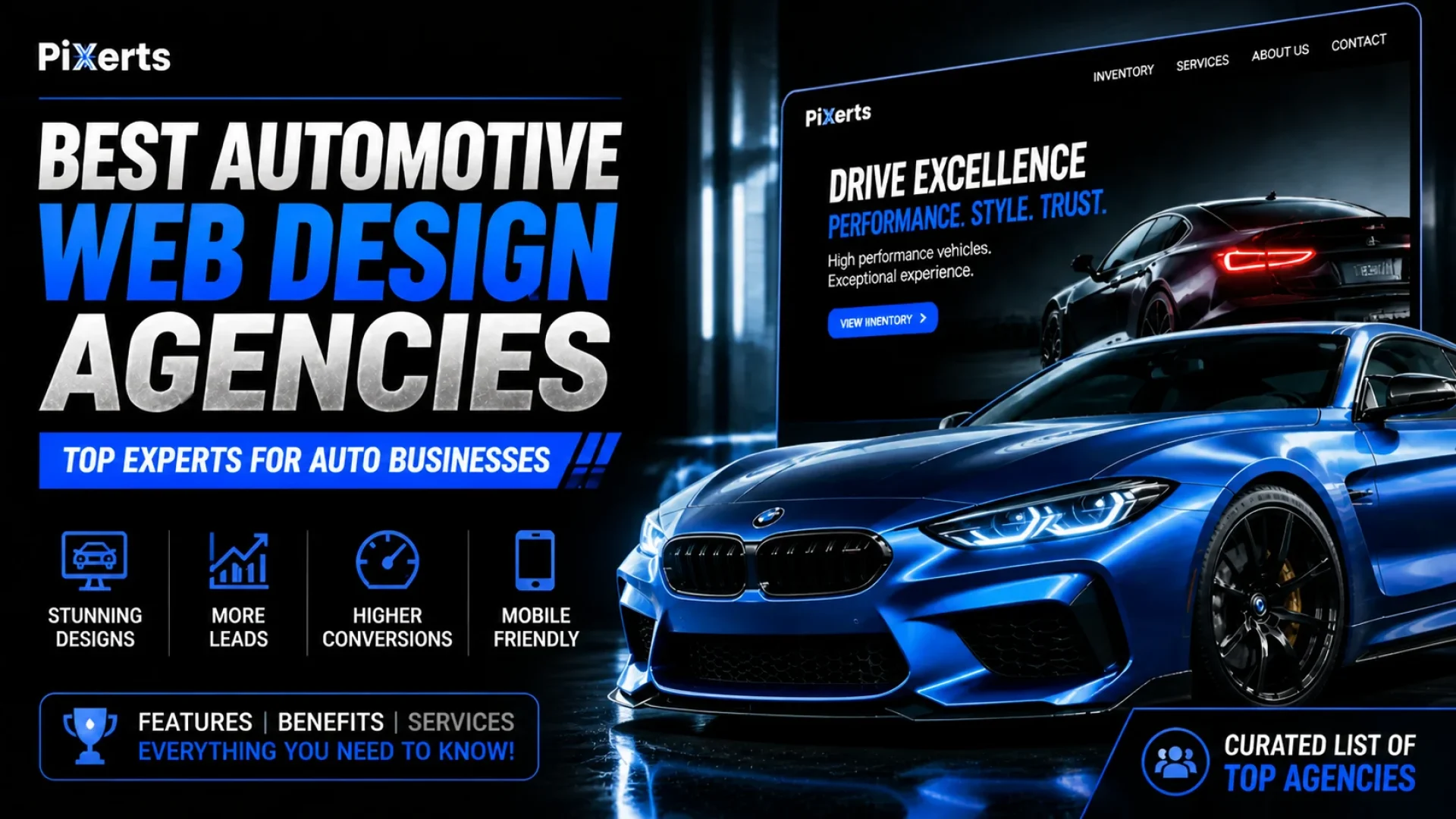 Best automotive web design agencies featuring stunning designs, more leads, higher conversions, and mobile-friendly services, with a focus on top experts for auto businesses.