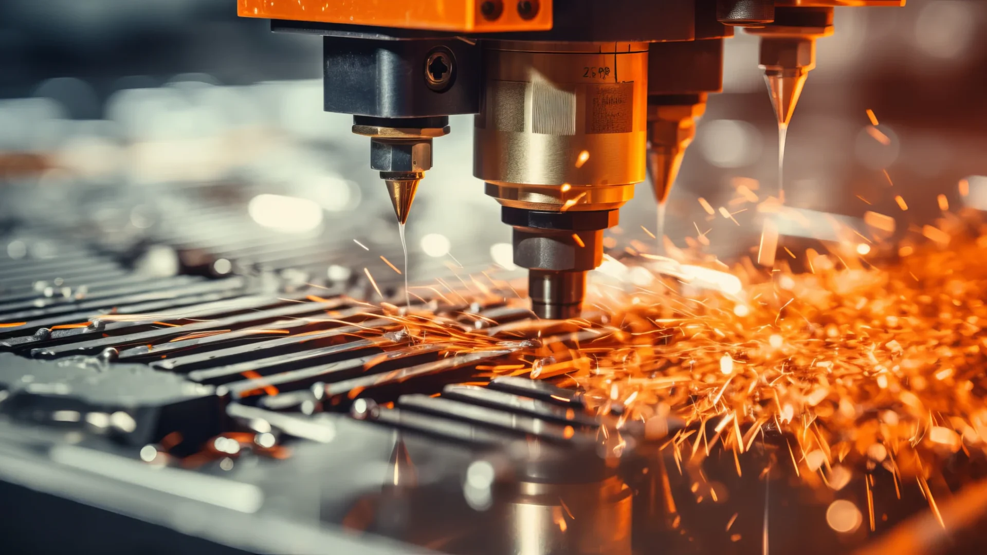 High-precision CNC laser cutting machine in an industrial manufacturing facility, representing B2B industrial web design and manufacturing marketing services.