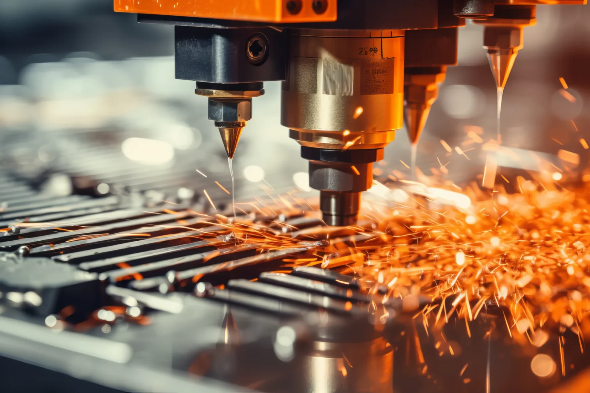 High-precision CNC laser cutting machine in an industrial manufacturing facility, representing B2B industrial web design and manufacturing marketing services.