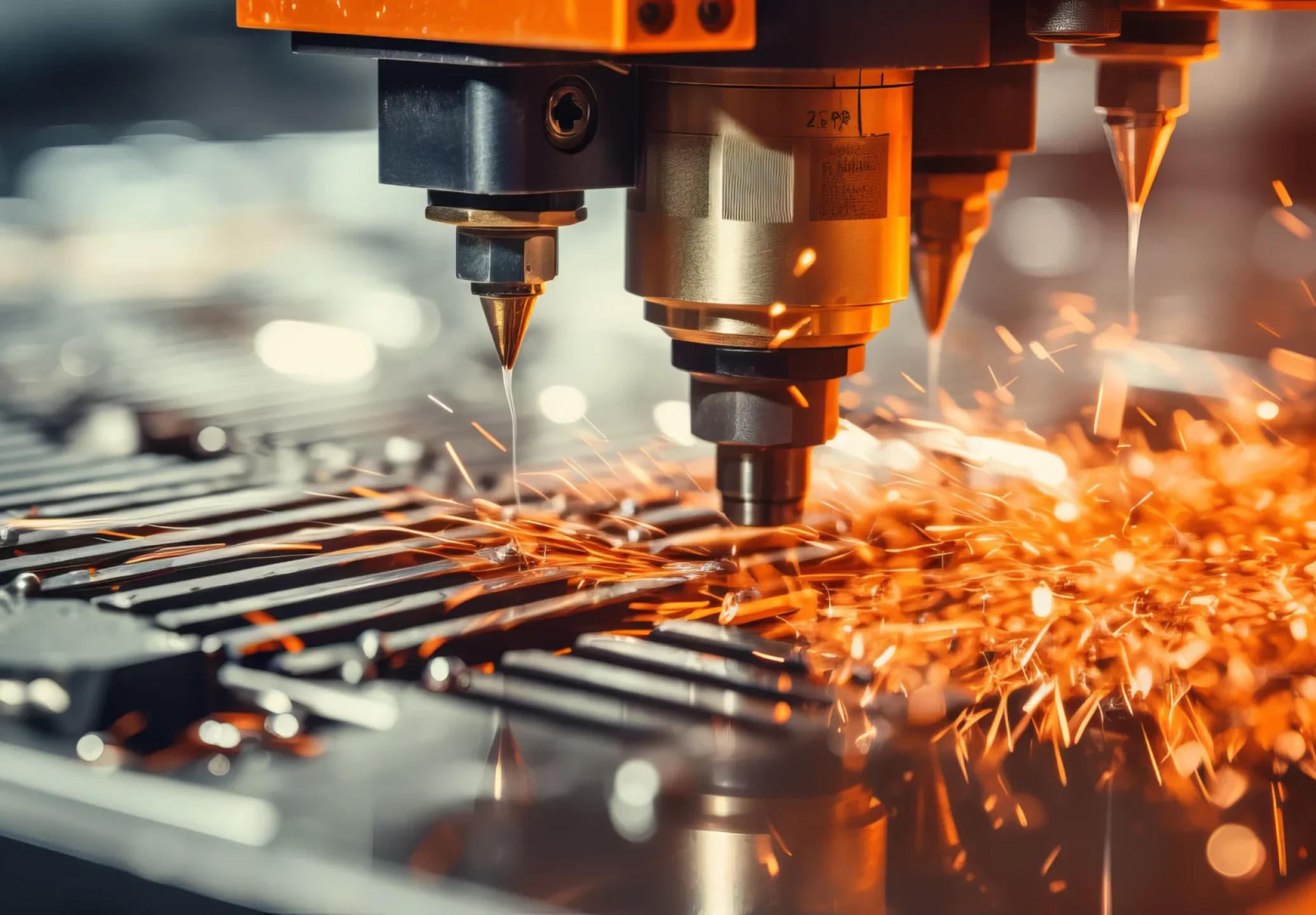 High-precision CNC laser cutting machine in an industrial manufacturing facility, representing B2B industrial web design and manufacturing marketing services.