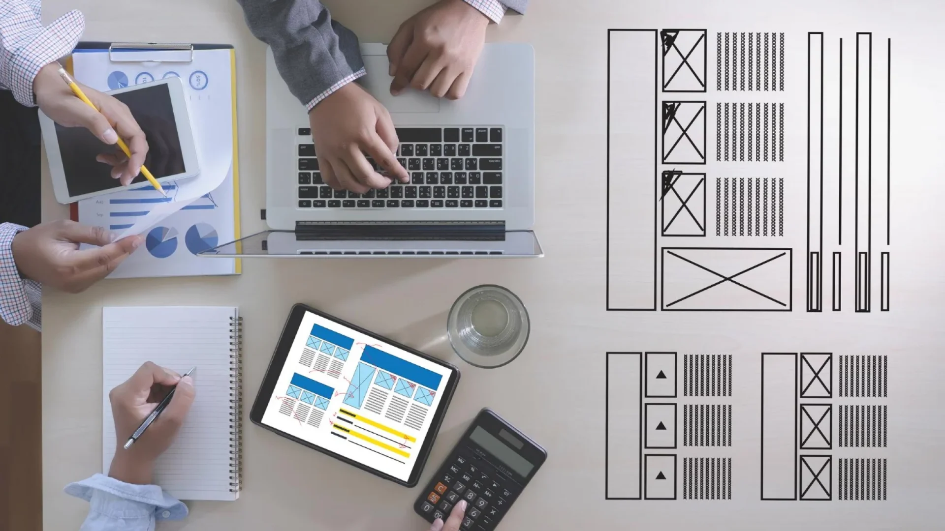 Technical team collaborating on a high-fidelity Figma design system and information architecture for a manufacturing digital marketing agency.